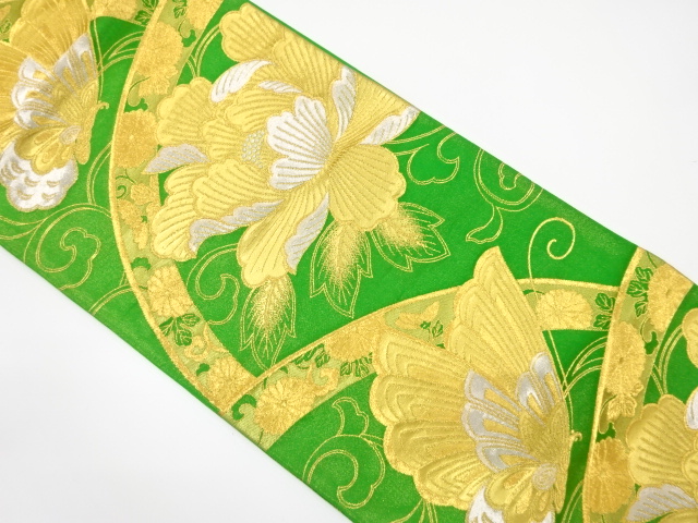 JAPANESE KIMONO / ANTIQUE FUKURO OBI / SILK / WOVEN PEONY ARABESQUE